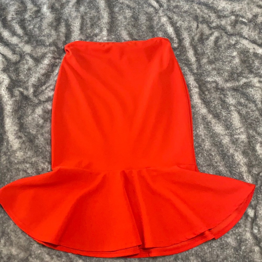 Orange midi skirt, ruffle at bottom | Adult Medium
